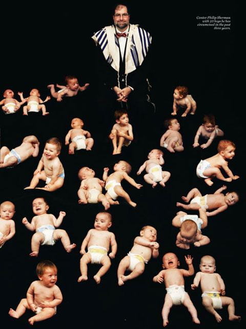 Cantor Sherman photographed with 23 babies for whom he has performed a bris
